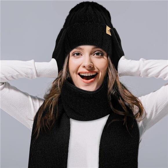 Winter Beanie Hat Scarf Gloves Black - Picture 7 of 7